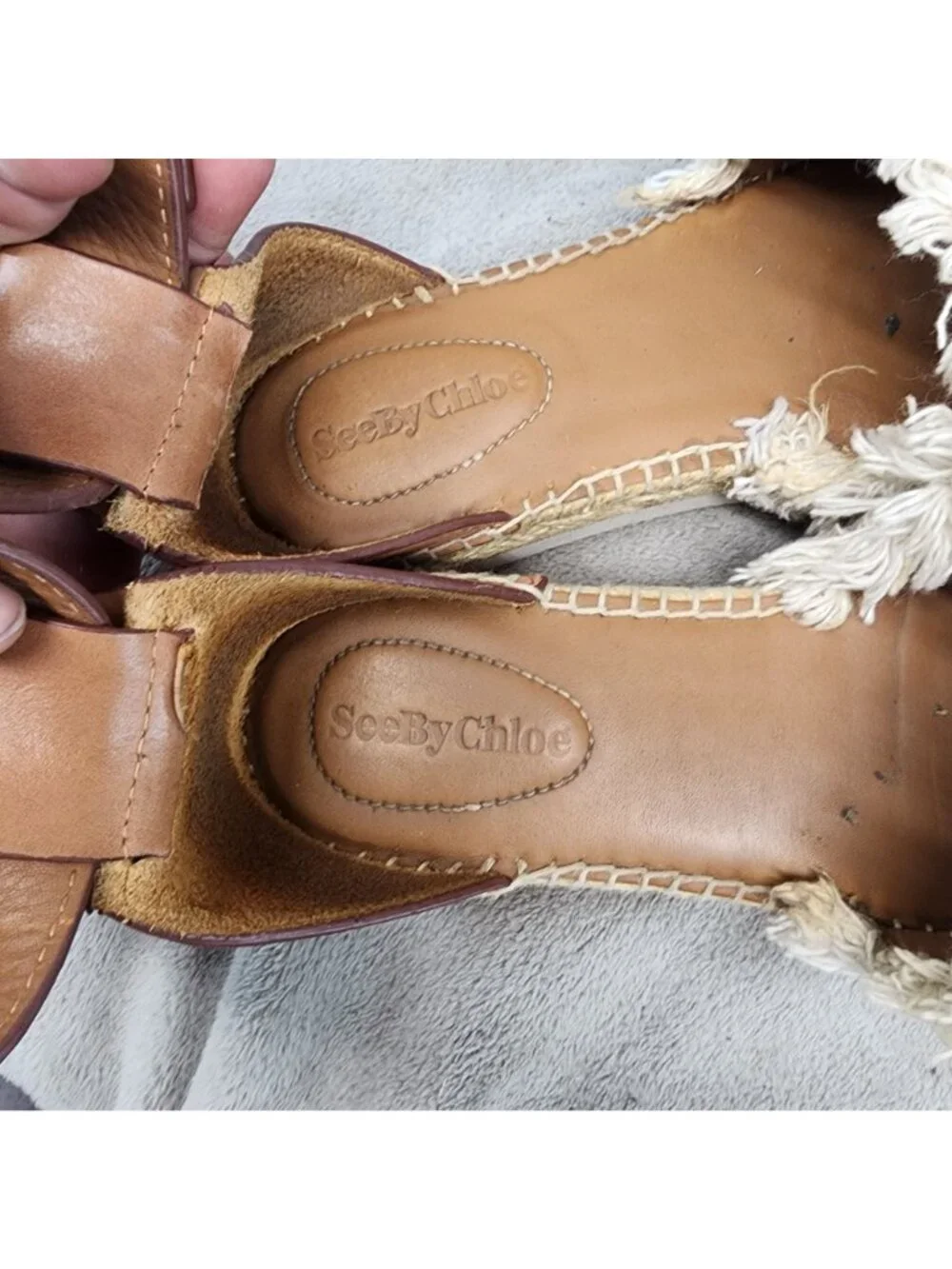 See by Chloe Shoes Womens 7 Tan Textile & Leather Glyn Espadrille Sandals *Read*